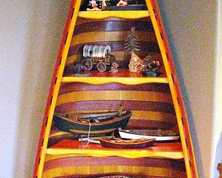 Canoe Bookshelf (Rustic Charm) Wooden Canoe Bookcase, Red Cedar Display Shelf