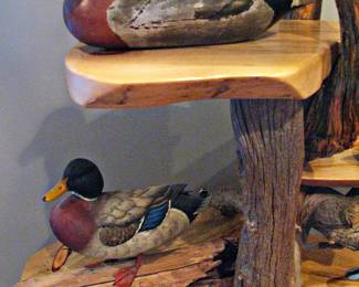 Vintage Hand-Carved Wood Mallard Duck Decoy / Jett Brunet Mallard on Driftwood