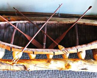 Northeast Woodlands Birchbark Canoe Model with Paddles
