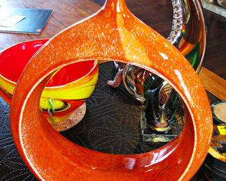 Global Views 1879 Open Ring Vase in orange ceramic