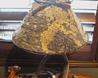 Mountain Lodge Antler Table Lamp with Handcrafted Birch Bark Lampshade