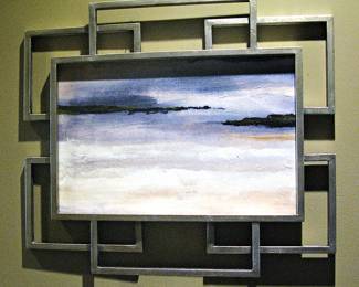 Abstract landscape Wall Art with a Unique, Layered Geometric Metallic Frame