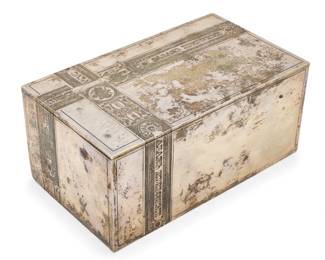 Lot 130
Russian St Petersburg 84 Sterling Silver and Tobacco Box After a Popular Brand, Ca. 1890, H 4" L 8.75" Depth 5" 35 t oz 1 PC