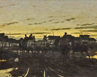 Lot 1006
Waldemar Los (Polish, 1849-1888) Oil on Canvas, 1880s, 'Wołyń Village Scene at Dusk', H 23.75" W 40" Frame Size: H 32" W 48.5"