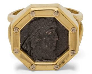Lot 48
18K Yellow Gold Ring, Authentic Roman Coin, Period 307 - 337 A. C. 6 3/4 13 g 1 PC