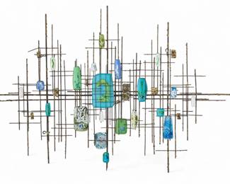 Lot 1093
Curtis Jere (American, 1910-2008) Copper and Enamel Sculpture H 36" W 58" Depth 3.5"