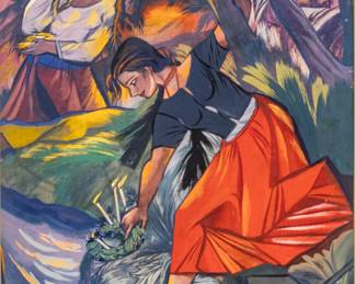 Lot 1025
Zofia (Sophie) Stryjenska (Polish, 1891-1976) Gouache and Tempera on Canvas, Ca. 1950-1970, 'Night of St. John', H 27.5" W 20.5" 