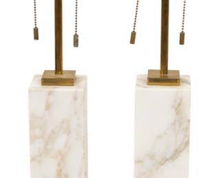 Lot 1080
T.H. Robsjohn-Gibbings for Hansen Lighting (British) Marble and Brass Lamps, Ca. Mid 20th Century, H 23" W 3.5" L 3.5" 1 PAIR