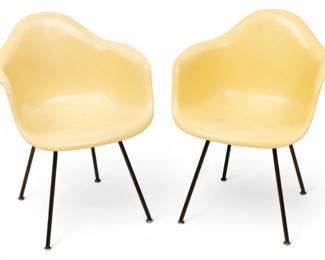 Lot 1076
Charles Eames for Herman Miller Yellow Shell Arm Chairs 1957, H 31.25" W 24.5" Depth 22" 2 PCS