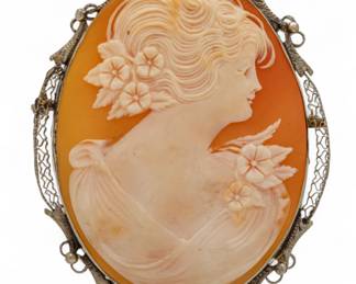 Lot 85
Italy 14k White Gold & Cameo Pendant Brooch 1900, H 2.1" 15.7 g