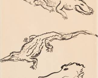 Lot 1034
Alexander Calder (American, 1898-1976) Ink Drawing on Paper, Ca. 1925, 'Three Crocs', H 12" W 9" Frame Size: H 17.125" W 14.125"
