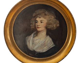 Lot 4017
After George Romney (British, 1734-1802) Pastel on Paper, 19th C., 'a Lady in a Brown Dress (The Parson's Daughter)', H 15" W 15" Frame Size: H 20" W