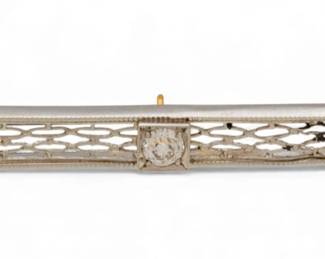 Lot 75
14K White Gold Bar Brooch Diamonds and Blue Sapphires 1920, W 2.7" 6.8 g 1 PC