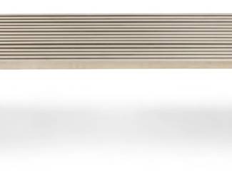 Lot 1082
Milo Baughman Style Mid Century Modern Aluminum Slat Bench H 16.5" W 15.5" L 47.25"