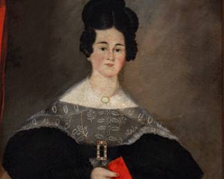 Lot 1060
American Primitive Oil on Canvas 1840-1860, 'Portrait of Maria C. Millie', H 26" W 21.75" Frame Size: H 34" W 30"