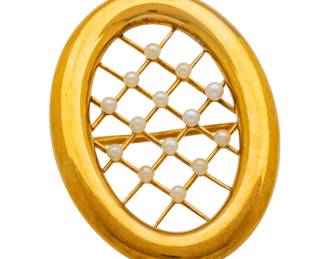 Lot 88
Italy 14K Gold Oval Brooch, Seed Pearls 1 PC