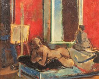 Lot 1002
Josef Floch (Austrian/American, 1894-1977) Oil on Canvas 1955-1965, 'the Artist at His Easel', H 26" W 26" Frame Size: H 33" W 33"