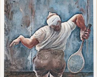 Lot 1045
Ernest Eugene Barnes Jr. (American, 1938-2009) Limited Edition Offset Lithograph, Ca. 1979, 'at the Wall', H 22" W 10.5" Frame Size: H 30.5" W 18.75"