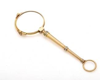 Lot 82
14K Yellow Gold Expandable Folding Opera Glasses in a Lorgnette 1880, W 4" 27 g 1 PC