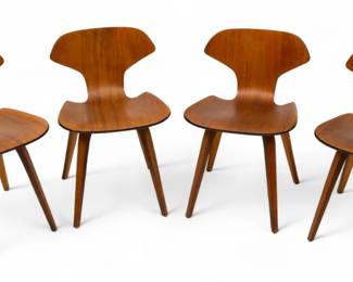 Lot 1075
Norman Cherner for Plycraft (American, 1920-1987) Mid Century Modern Walnut Plywood Chairs H 28.75" W 19" Depth 19"