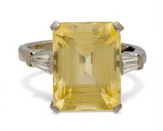 Lot 4
Yellow Sapphire, Emerald Cut Ring, Platnium 13 X 10 X 7mm, Size 6