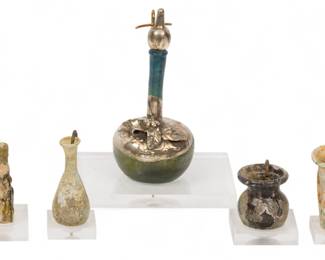 Lot 4007
Roman Glass Miniature Cosmetic Container Grouping 4 PCS