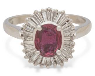 Lot 5
1.08 Ct Ruby and Diamond Platinum Ring, Size 6 1/2 7 g