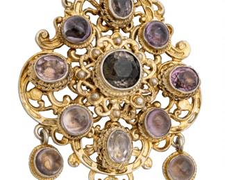 Lot 46
Austro Hungary Purple Amethyst and Silver 800 Pendant 1850, H 2.5" W 1.7" 26 g 1 PC