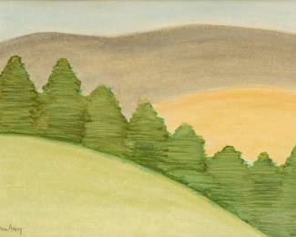 Lot 1024
Milton Avery (American, 1885-1965) Watercolor and Gouache on Paperboard, 'Landscape with Hills and Trees', H 17" W 23.25" Frame Size: H 24.5" W 30.5"