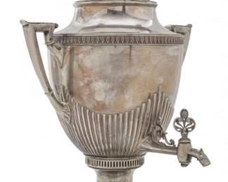 Lot 129
Russian Vilnius Silver Samovar 19th.c., H 20" W 14" 140 t oz