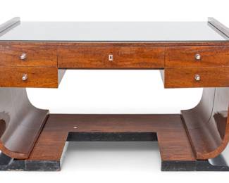 Lot 1073
Manner of Jules Leleu (French, 1883-1961) French Art Deco Burl Veneer Writing Desk, Ca. 1930, H 31'' W 56'' Depth 35''