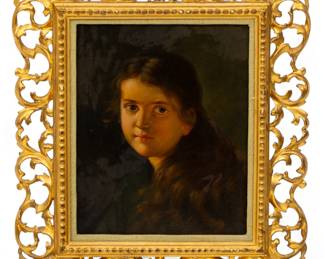 Lot 4024
Italian Oil on Gessoed Panel 1920-1930, 'Portrait of a Young Woman', H 10.5" W 8.5" Frame Size: H 16" W 14"