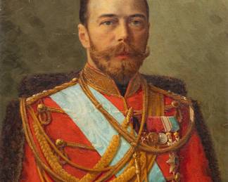 Lot 1009
I. Matskevich (Russian, 19th/early 20th C.) Oil on Canvas, 1911, 'Portrait of Czar Nicholas II', H 29.75" W 21.75" Frame Size: H 39" W 30.75"