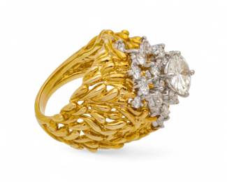 Lot 14
18k Yellow Gold, Platinum, and 1.56ct Diamond Lady's Ring Size 5.5 16.7 g