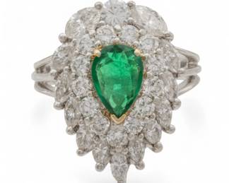 Lot 1
Platinum, Pear Cut Natural Emerald .69ct, and Diamond Ring Size 6 8 g