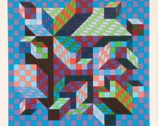 Lot 1048
Victor Vasarely (French/Hungarian, 1906-1997) Serigraph in Colors on Wove Paper 1978, 'SIRT-MC', H 21.5" W 21.5" Frame Size: H 35.5" W 34.5"