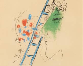 Lot 1052
Marc Chagall (French/Russian, 1887-1985) Lithograph in Colors on Wove Paper 1957, 'L'Echelle (The Scale)', H 14.5" W 10.5" Frame Size: H 25.5" W 20.5"