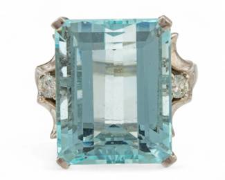 Lot 17
14k White Gold, Aquamarine (17.18ct), and Diamond Lady's Ring Size 5.5 9 g