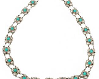 Lot 97
Mexico Sterling Silver and Turquoise Link Belt 1950, L 30" 116 g