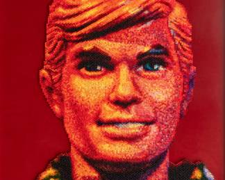 Lot 1032
Steve DeFrank (American) Hand Dyed Lite-Brite Peg Composition, 1998, 'Malibu Ken', H 48" W 36" Depth 5.5"