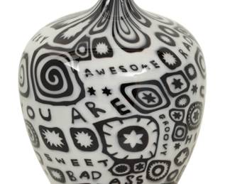 Lot 1106
Jeff Holmwood (Canadian) Black and White Art Glass Sculpture 2011, 'Slang Vase', H 12.5" Dia. 7"