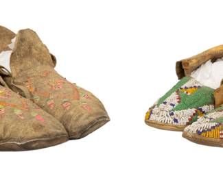 Lot 1098
Sioux Native American Beaded Hide Child's Moccasins and Quillwork Hide Moccasins, 2 PAIRS