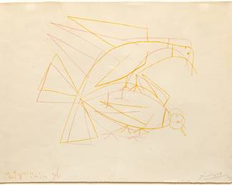Lot 1037
Pablo Picasso (Spanish, 1881-1973) Lithograph in Colors on Arches Wove Paper, Ca. 1946, 'Les Deux Tourterelles Doubles', H 19.5" W 25.75"