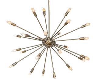 Lot 1077
Mid Century Modern Brass Sputnik Starburst Chandelier, Ca. 1950s, H 35" Dia. 30"