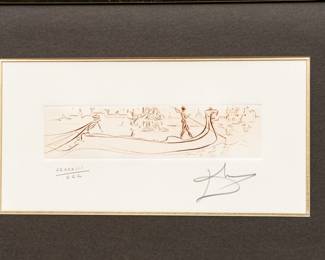 Lot 1049
Salvador Dali (Spanish, 1904-1989) Etching on Wove Paper, Ca. 1976, 'Vision of Venice (Gondola)', H 3" W 12" Frame Size: H 15.5" W 24.75"