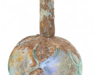 Lot 4000
Roman Iridescent Blue Glass Flask H 6" W 3.5"