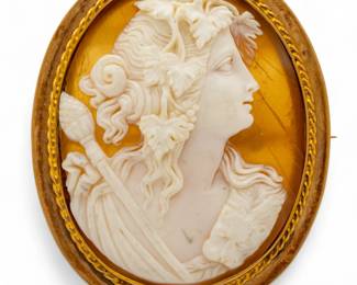 Lot 84
Italy 14K Gold Hand Carved Cameo Portrait Brooch 1900, H 2.2"