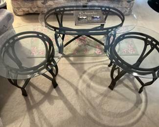 Glass top and iron tables