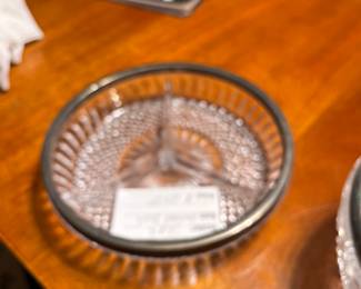 lead crystal relish bowl with silver-plate rim