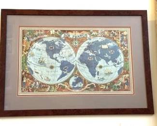 scarce copy of Air France map by Lucien Boucher, 1952